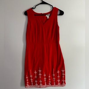LOFT Red Cotton V Neck Dress
